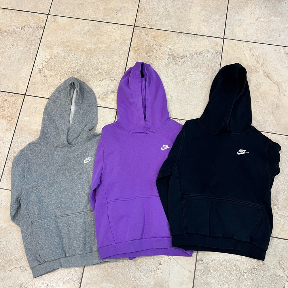 Boys Nike Hoodies in Gray, Purple, and Black